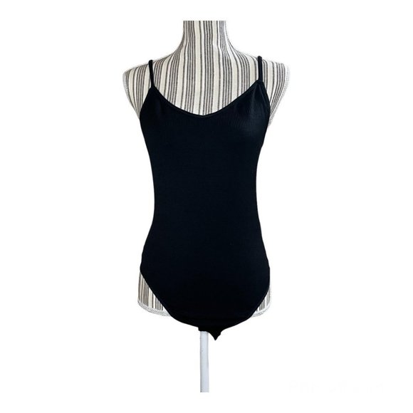 Topshop Tops - TOPSHOP Ribbed Stretchy Black Bodysuit Size 12